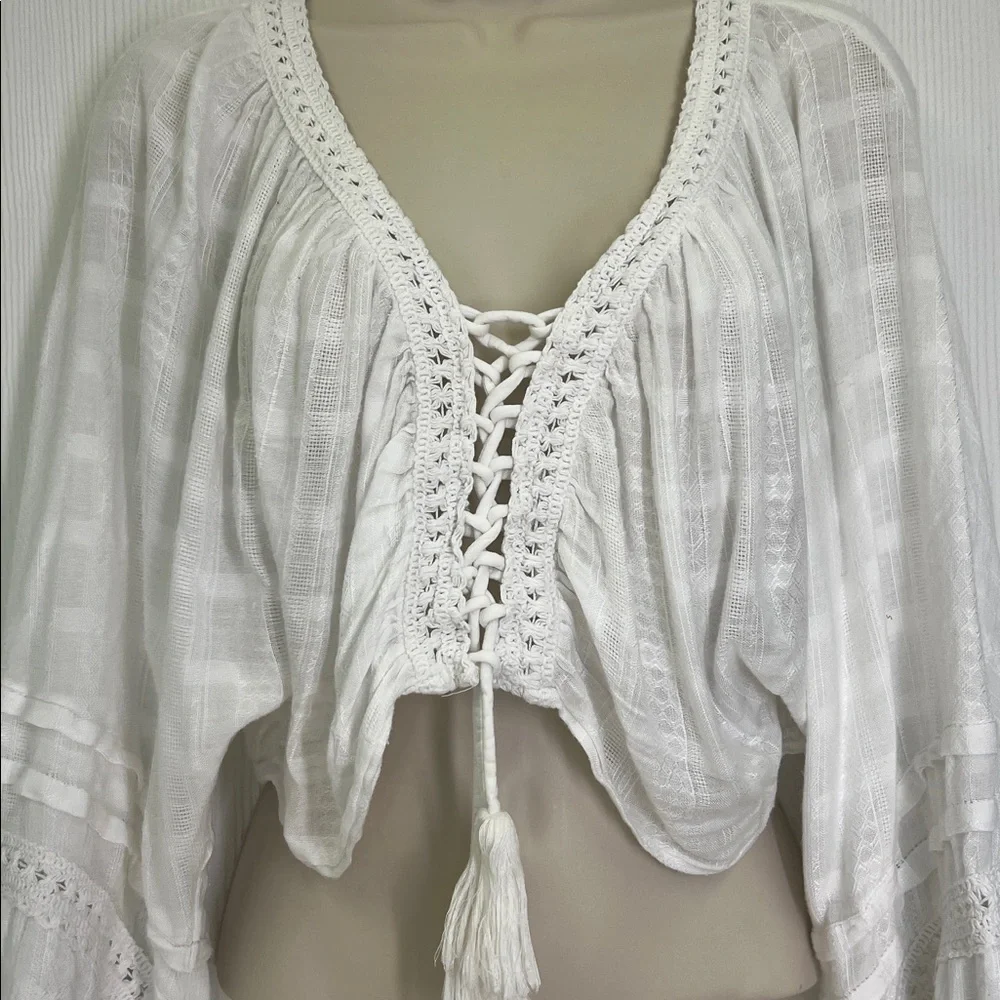 Free People - Paloma Ivory Lace Up Long Sleeve Lightweight Crop Blouse Size XS